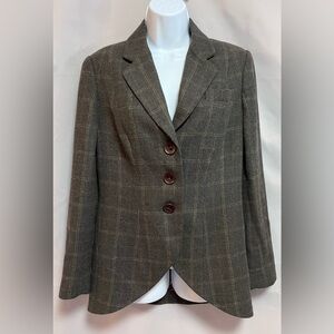 Cabi Blazer Jacket Womens 6 Lined Pockets Long Equestrian Cut Brown‎ Plaid